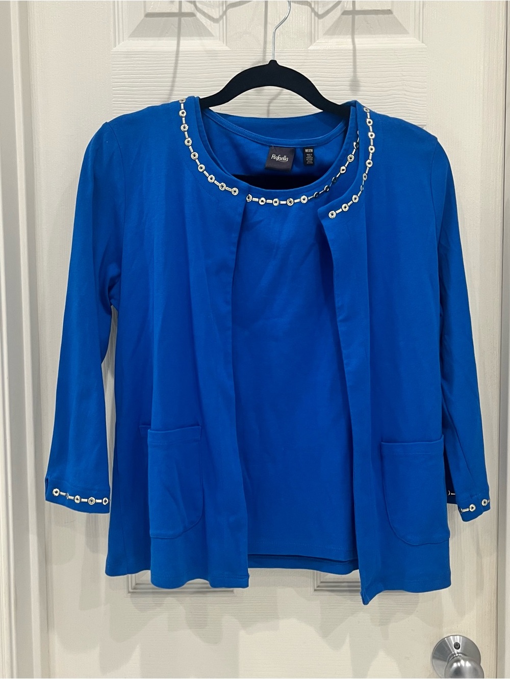 Rafaella Royal Blue Embellished Open-Front Cardigan with Matching Tank